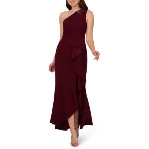 Papell Studio by Adrianna Papell Womens Embellished One Shoulder Evening Dress