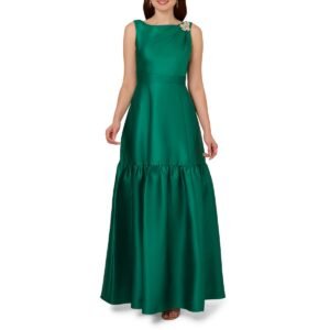 Adrianna Papell Womens Mikado Flounce Evening Dress