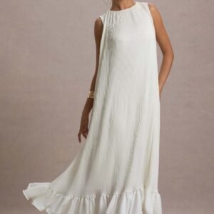 Hazelle | Cream Chiffon A-Line Ruffled Maxi Dress