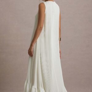 Hazelle | Cream Chiffon A-Line Ruffled Maxi Dress