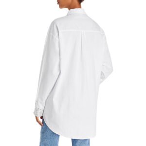 Lucy Paris Womens Sequined Cuff Collared Button-Down Top