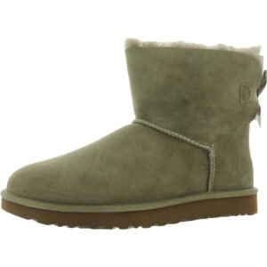 Ugg Mini Bailey Bow II Women's Suede Fur Lined Booties with Satin Back Bow